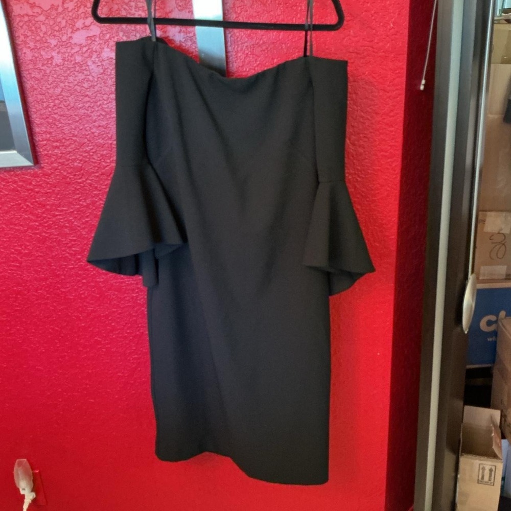 Chelsea 28 black mini dress with ruffle sleeves, Size 10
